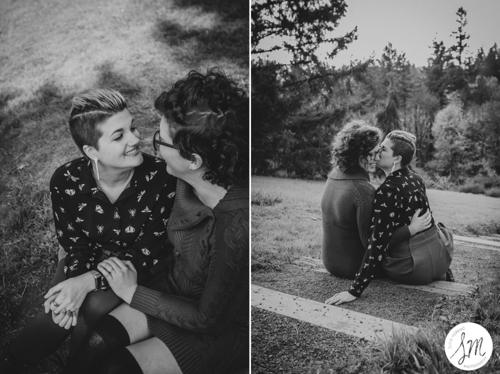 black and white portland engagement session